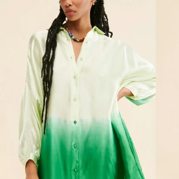 - NORBLACK NORWHITE Square shirt dress green ombré size xs all - Picture 2 of 11